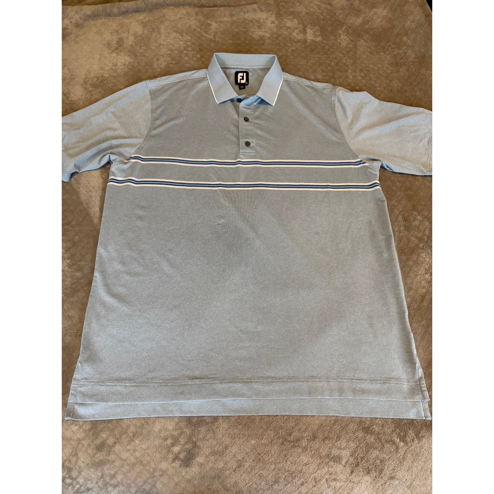 FootJoy FJ Golf Polo Shirt Mens XL Blue Striped‎ Performance Silverhorn Logo XL
